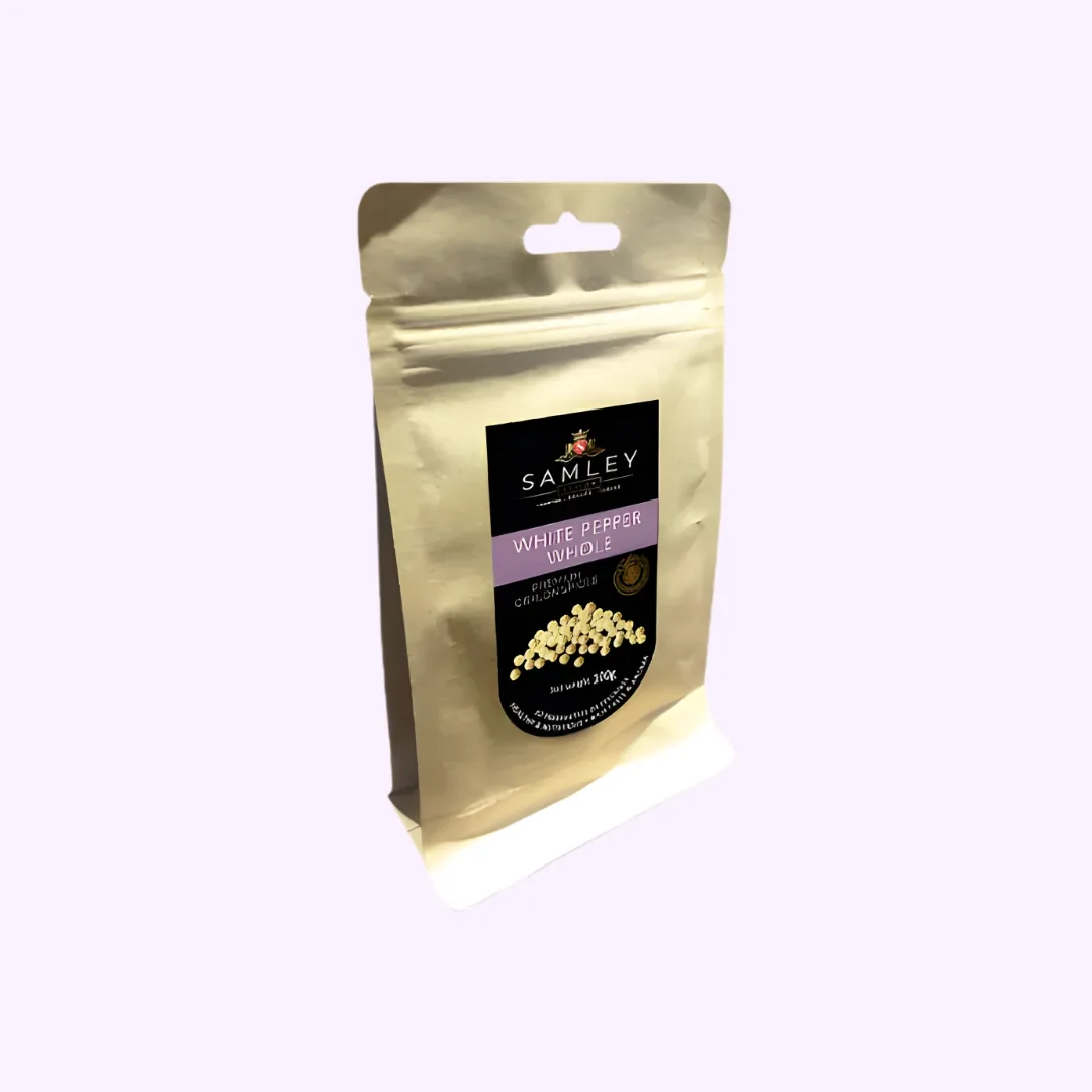 Organic White Pepper Whole 50g in a Kraft Pouch